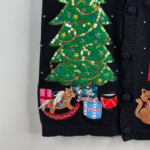 Basic Editions Christmas Sweater Vest 2x Button Down Cat Embroidery Beaded Ugly - Picture 4 of 10